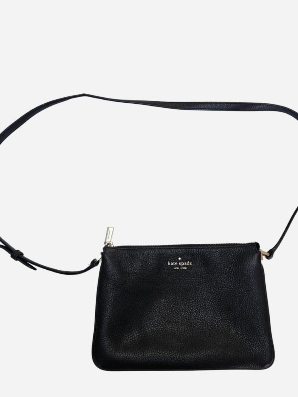 Kate Spade Leila Triple Gusset Black Pebbled Leather Crossbody Purse